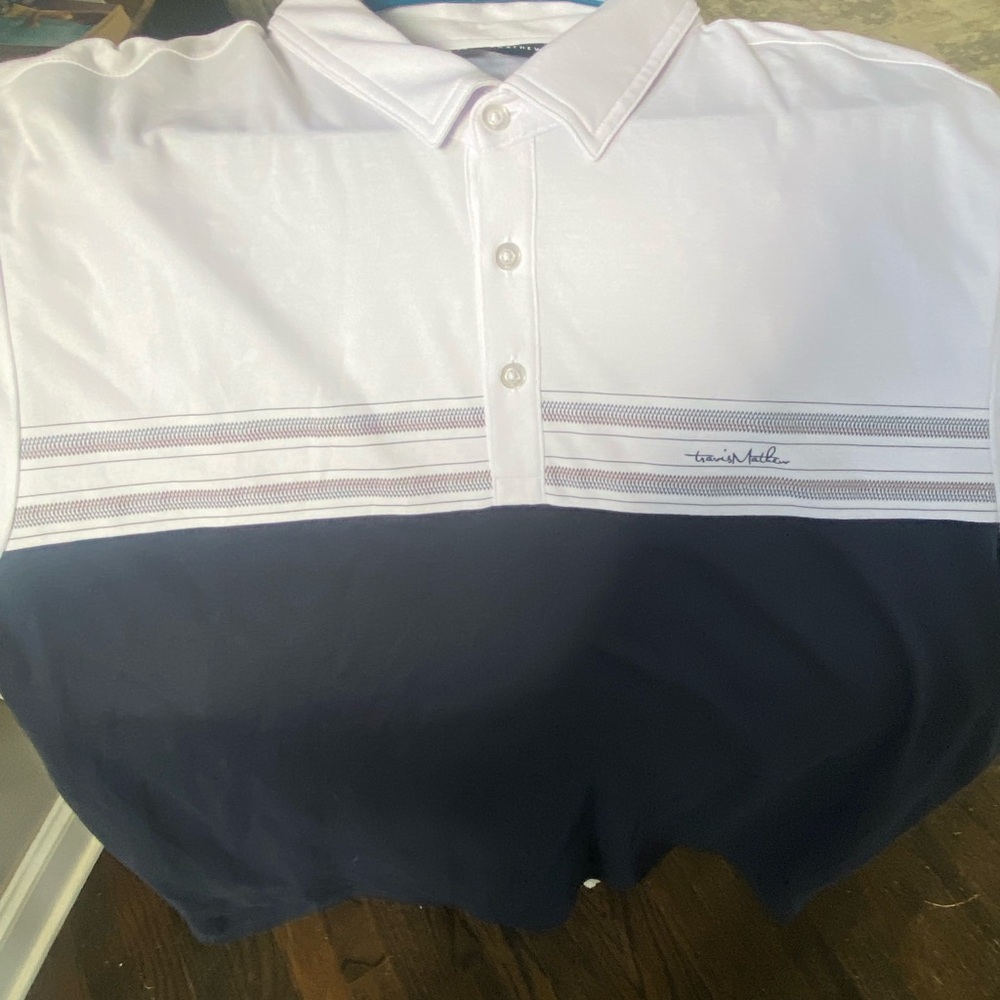 Travis Mathew White and Navy Polo Shirt